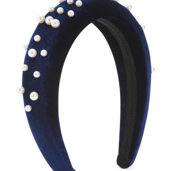 Lulla Collection Accessories - NWT Blue Velvet and Pearls luxury Poof headband